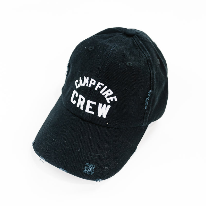 CAMPFIRE CREW - DISTRESSED - Black w/ White Thread - Adult Baseball Cap