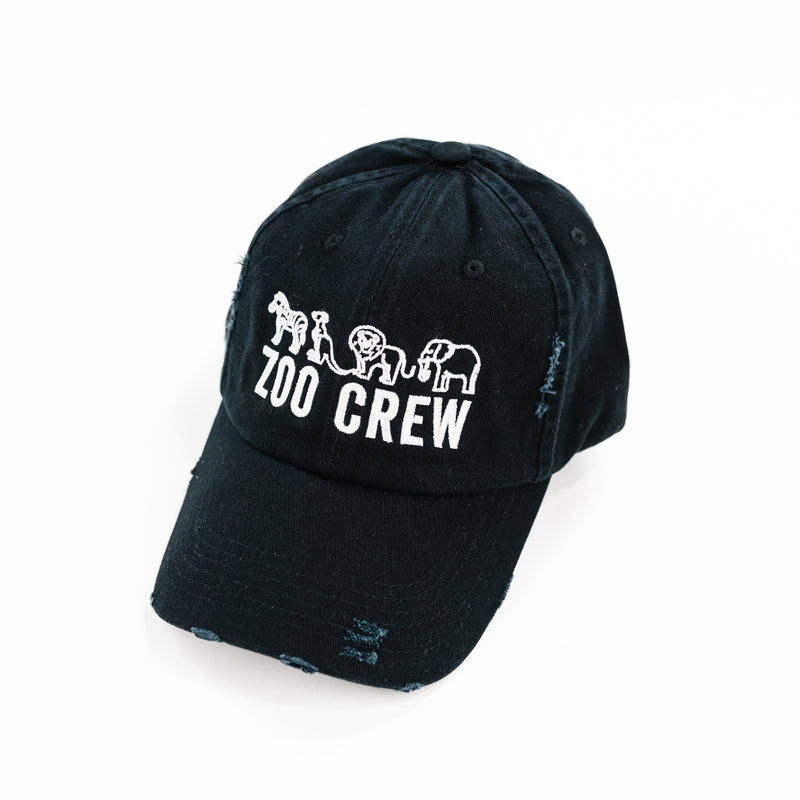 ZOO CREW - DISTRESSED - Black w/ White Thread - Adult Baseball Cap