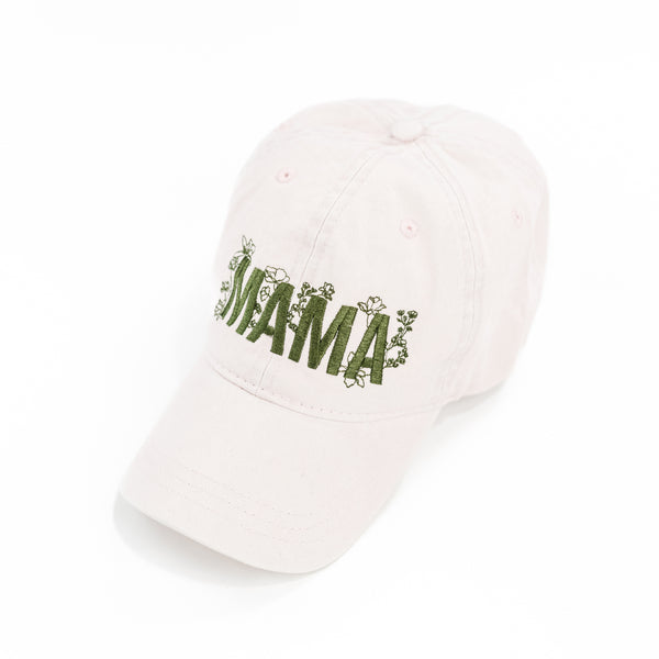Mama Florals - Pale Pink w/ Green Thread - Baseball Cap