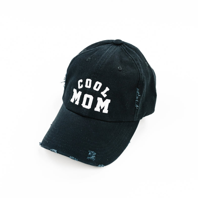COOL MOM - DISTRESSED - Black w/ White Thread - Baseball Cap