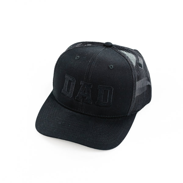 DAD (Varsity) - Black Snapback Hat w/ Black Thread