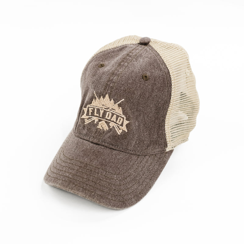 FLY DAD - Brown/Tan Mesh Back - Soft Structure Comfy Fit Hat