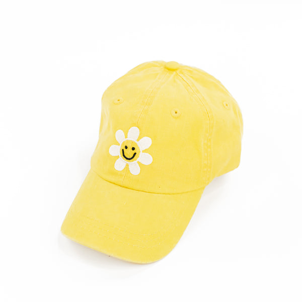 FLOWER PETALS SMILEY - Child Size Baseball Cap (Yellow)