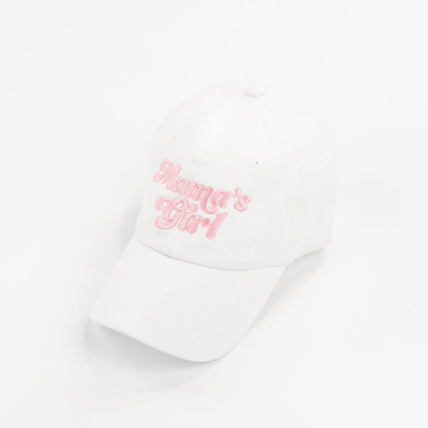 Retro Mama's Girl - Child Size Baseball Cap (White w/ Pink)