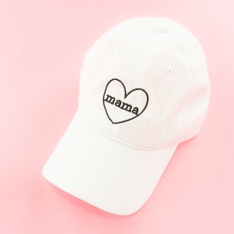 Mama ♥ (around) - White w/ Black Embroidery Baseball Cap