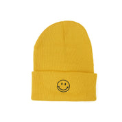 Child Beanie - Smiley Face - Mustard w/ Black Little Mama Shirt Shop LLC