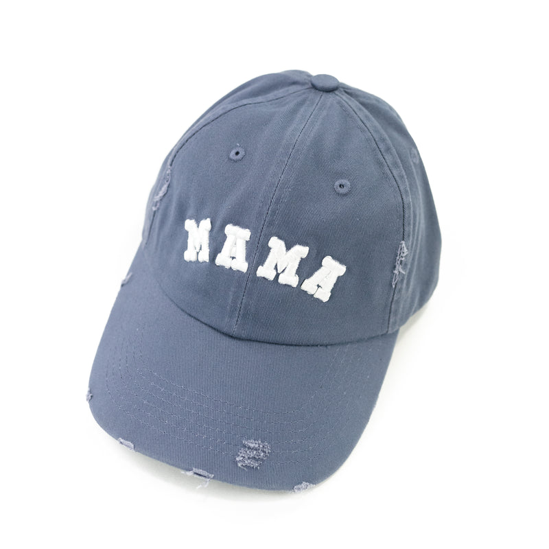 MAMA (Varsity) - Blue-Gray - DISTRESSED Baseball Cap
