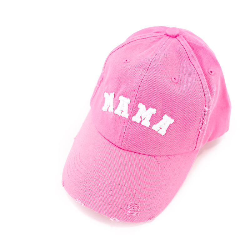 MAMA (Varsity) - Pink - DISTRESSED Baseball Cap