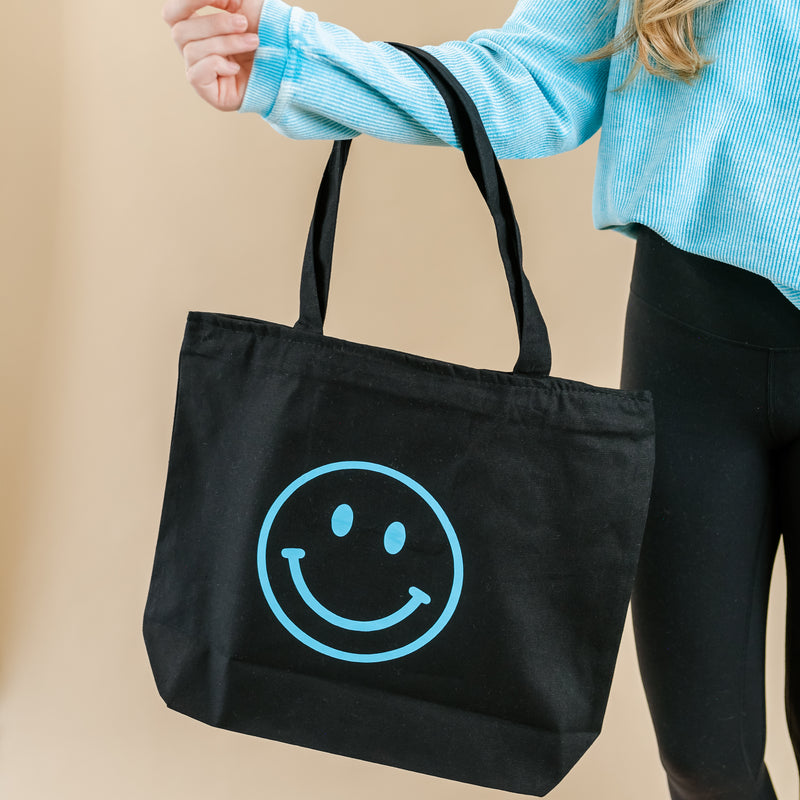 Neon Smiley Face - Black Zipper Tote