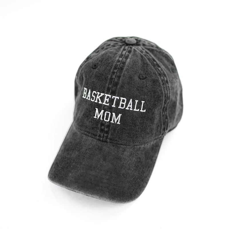 BASKETBALL MOM - Baseball Cap- heather black w/white