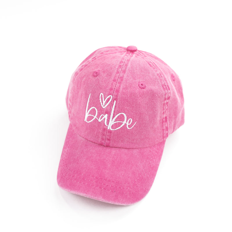 Child Size Basebeall Cap - Babe Heart Above - Dark Pink w/ White
