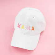 M A M A - WHITE Baseball Cap w/ Multicolor Letters Little Mama Shirt Shop