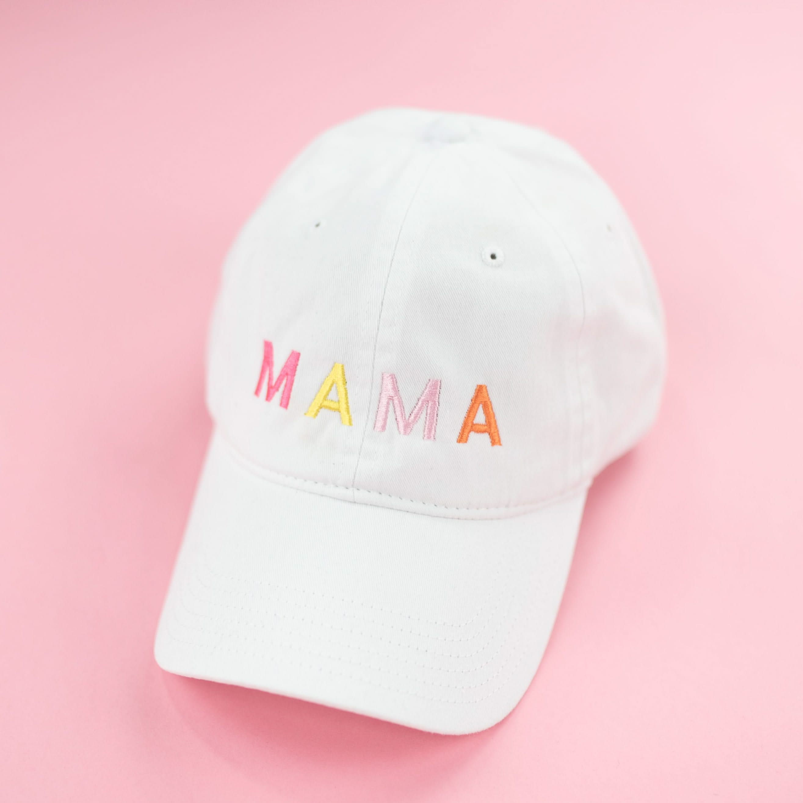 M A M A - WHITE Baseball Cap w/ Multicolor Letters Little Mama Shirt Shop