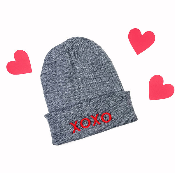 Child Beanie - XOXO - Gray w/ Red