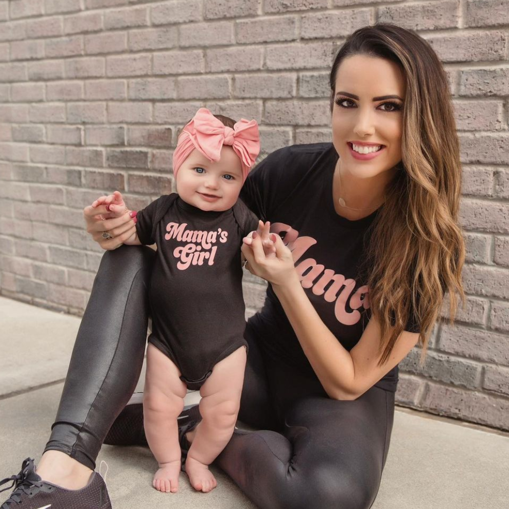 Retro Mama + Mama's Girl - Set of 2 Shirts  - BLACK w/ PINK DESIGNS Little Mama Shirt Shop