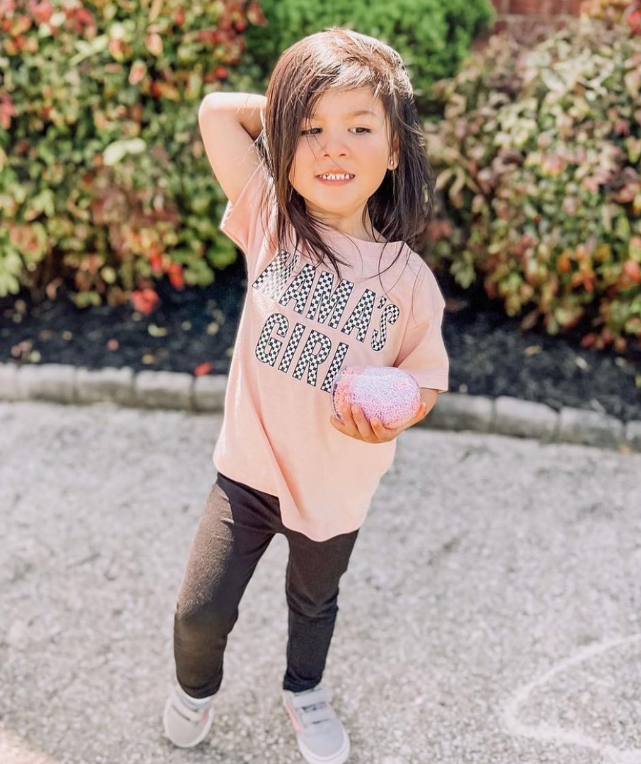 BLOCK FONT CHECKERS - MAMA'S GIRL - Short Sleeve Child Shirt Little Mama Shirt Shop