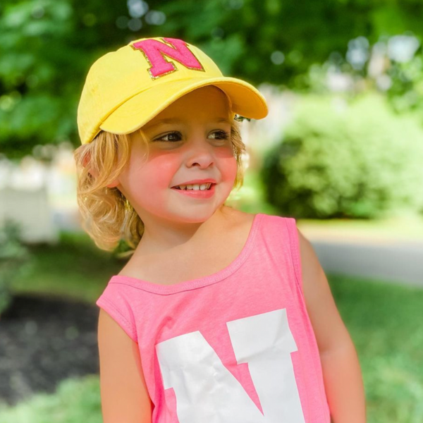 Limited Edition Varsity Initials - Yellow w/ Hot Pink - Child Baseball Cap