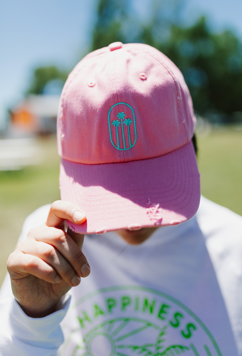 OVAL PALM - Distressed Pink w/ Mint - Adult Size Baseball Cap