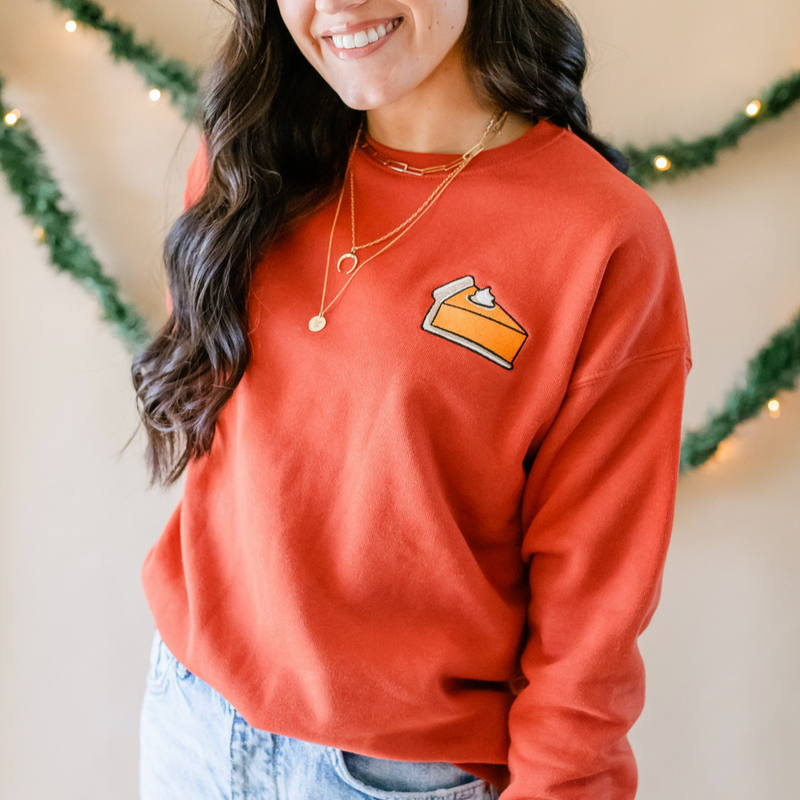 Easy As Pie - Embroidered Soft Fleece Sweatshirt (Rust)