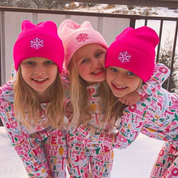 Child Beanie - Snowflake - Hot Pink w/ White Little Mama Shirt Shop LLC