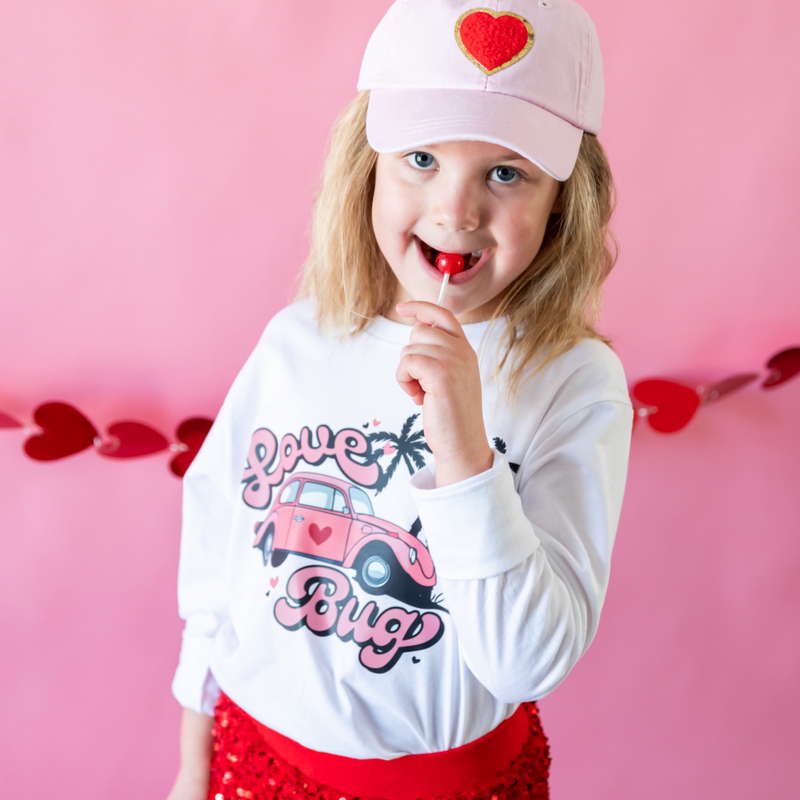 Love Bug - Pink Beetle Car - Child LONG SLEEVE Tee