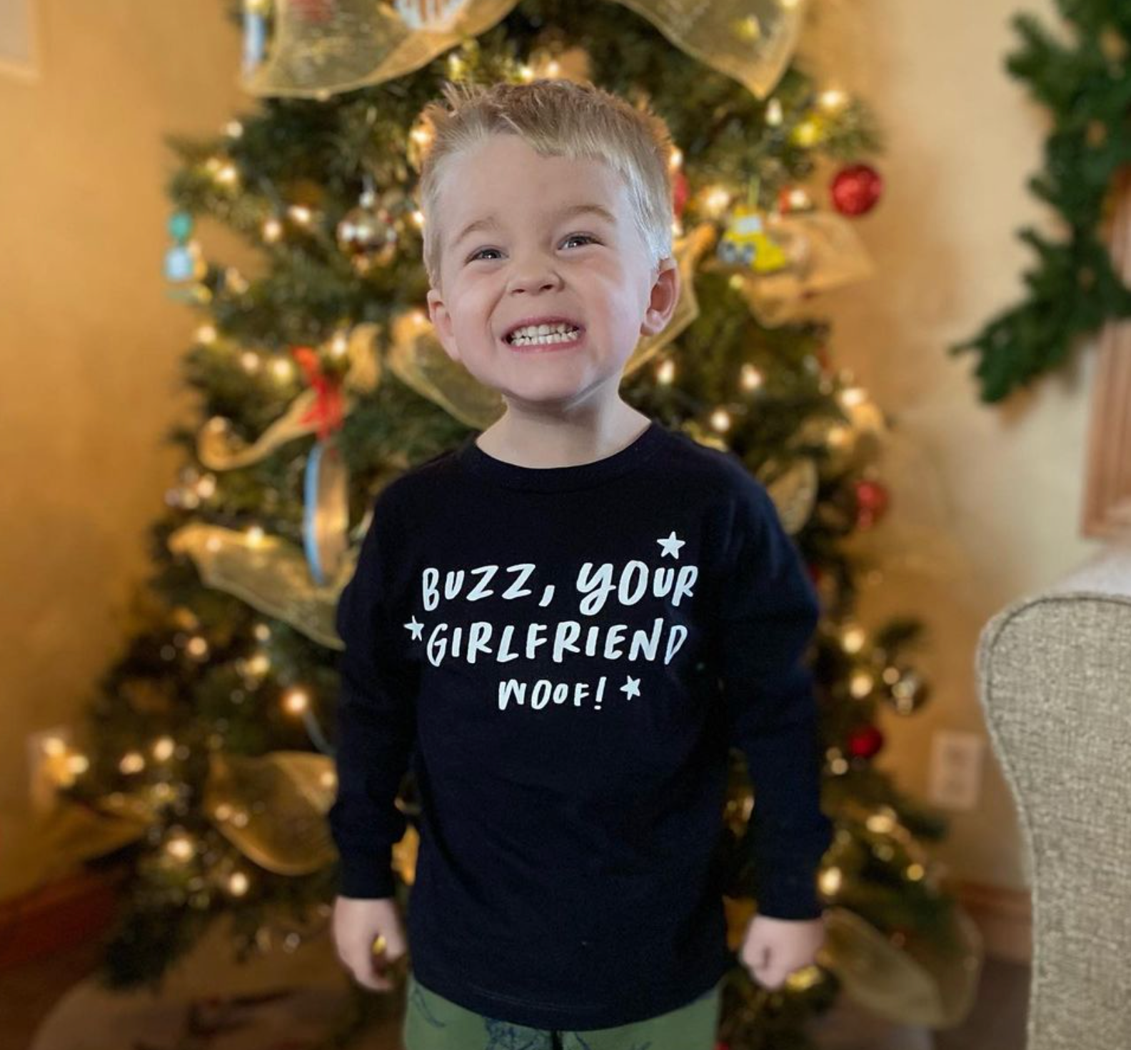 Buzz, Your Girlfriend Woof! - Child LONG SLEEVE Tee Little Mama Shirt Shop