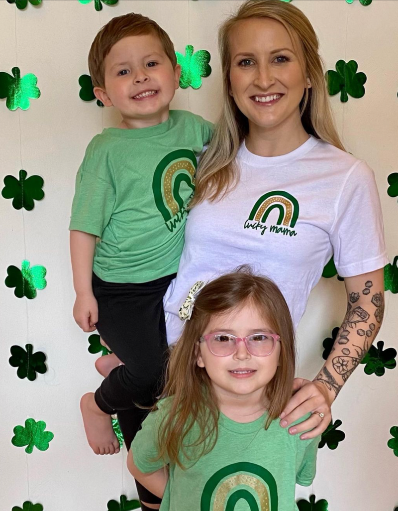 LUCKY MAMA + LUCKY BABE - GREEN + GOLD RAINBOWS - Set of 2 Shirts