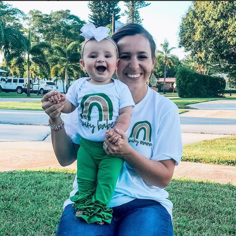 LUCKY MAMA + LUCKY BABE - GREEN + GOLD RAINBOWS - Set of 2 Shirts