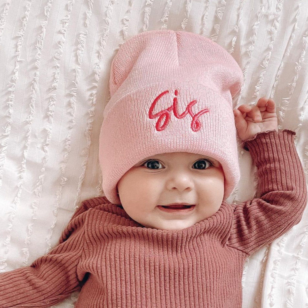 Child Beanie - SIS - Light Pink w/ Hot Pink Little Mama Shirt Shop LLC