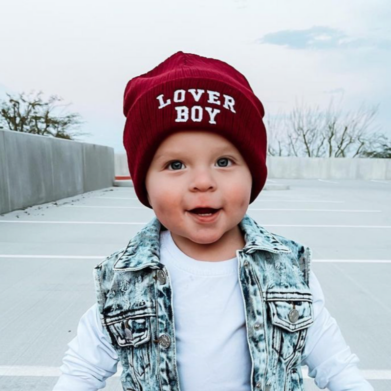 Ribbed Beanie - LOVER BOY - Maroon