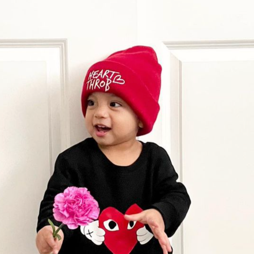 Child Beanie - Heart Throb - Bright Red w/ White Little Mama Shirt Shop LLC