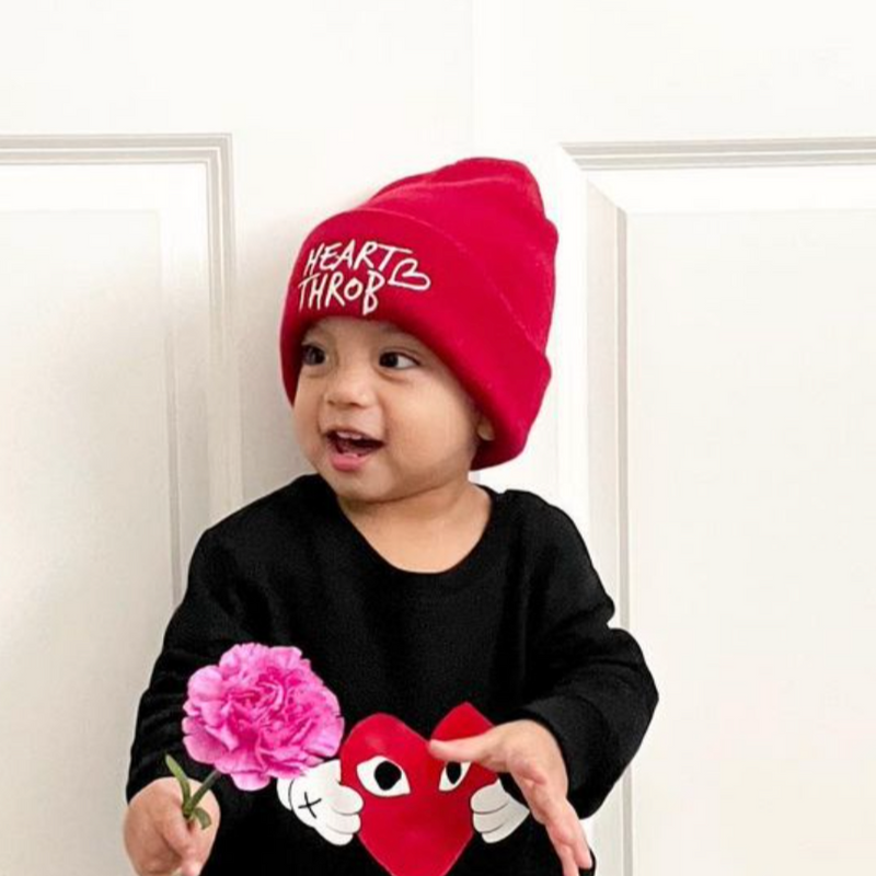 Child Beanie - Heart Throb - Bright Red w/ White