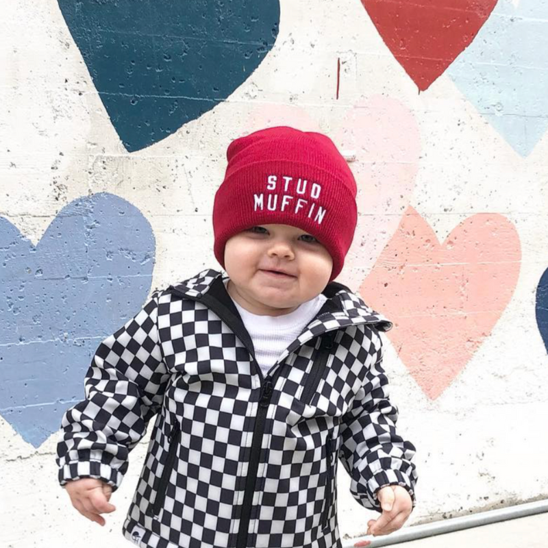 Child Beanie - STUD MUFFIN - Dark Red w/ White