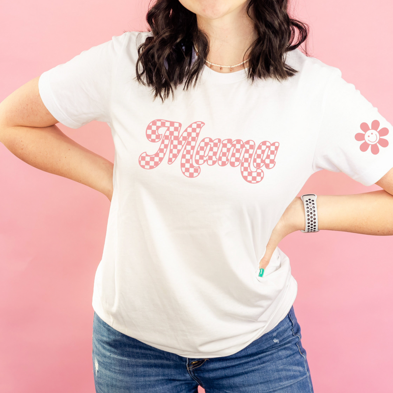 RETRO CHECKERS - MAMA+MAMA'S GIRL - PINK DESIGN - Set of 2 Matching Shirts