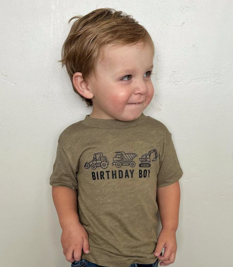 BIRTHDAY BOY CONSTRUCTION TRUCKS - Short Sleeve Child Shirt
