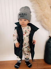 Child Beanie - Mama's Boy - Gray w/ Black Little Mama Shirt Shop LLC