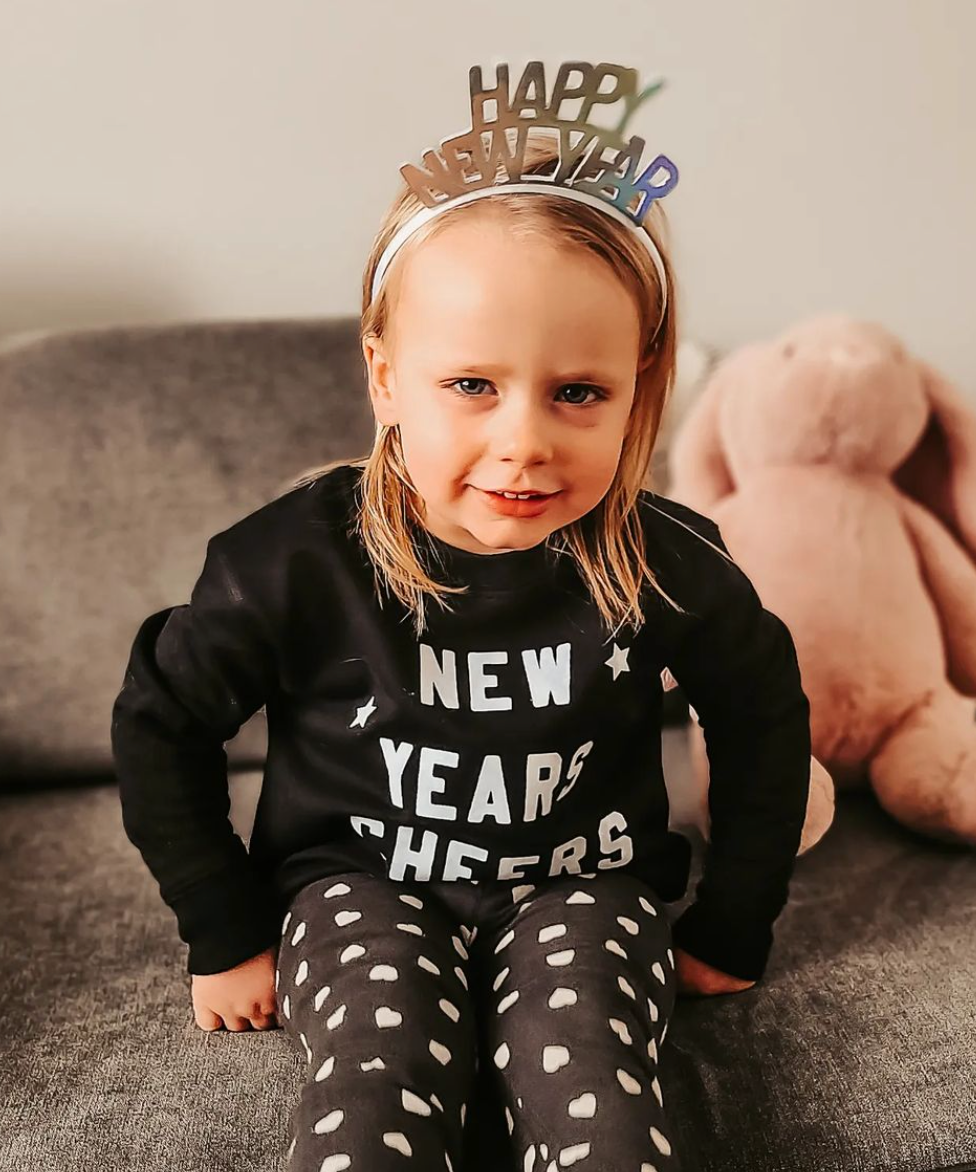 New Years Cheers - Block Font - Child Sweater Little Mama Shirt Shop