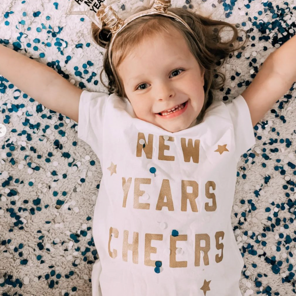 New Years Cheers - Block Font - Child Tee