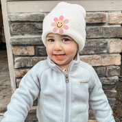 Child Beanie - Smiley Flower - Cream Little Mama Shirt Shop LLC