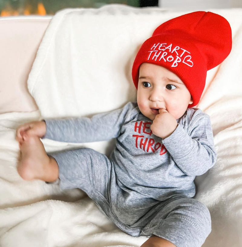 Child Beanie - Heart Throb - Bright Red w/ White