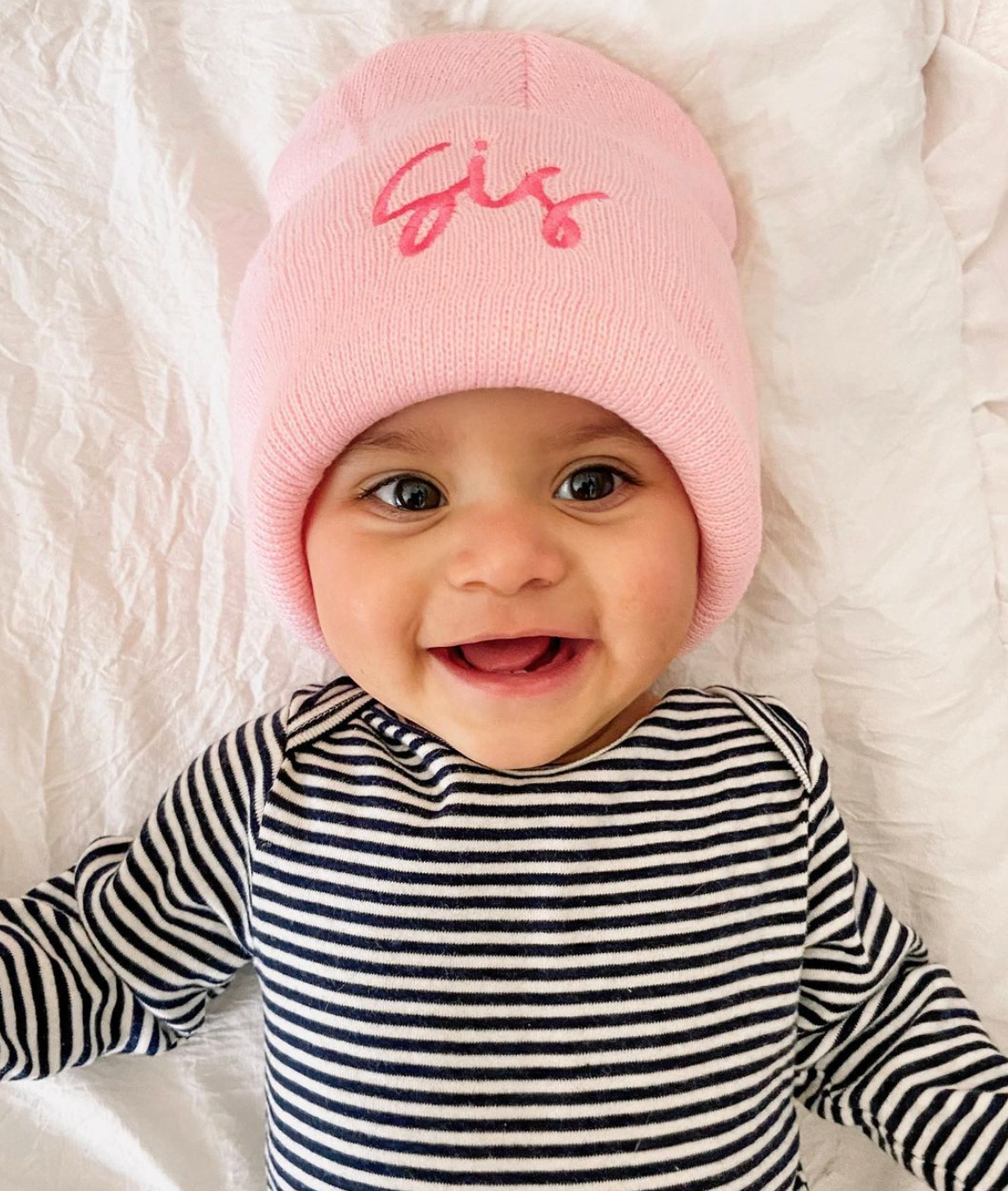 Child Beanie - SIS - Light Pink w/ Hot Pink Little Mama Shirt Shop LLC