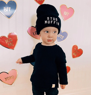 Child Beanie - STUD MUFFIN - Black w/ White Little Mama Shirt Shop LLC