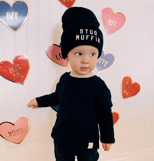 Child Beanie - STUD MUFFIN - Black w/ White