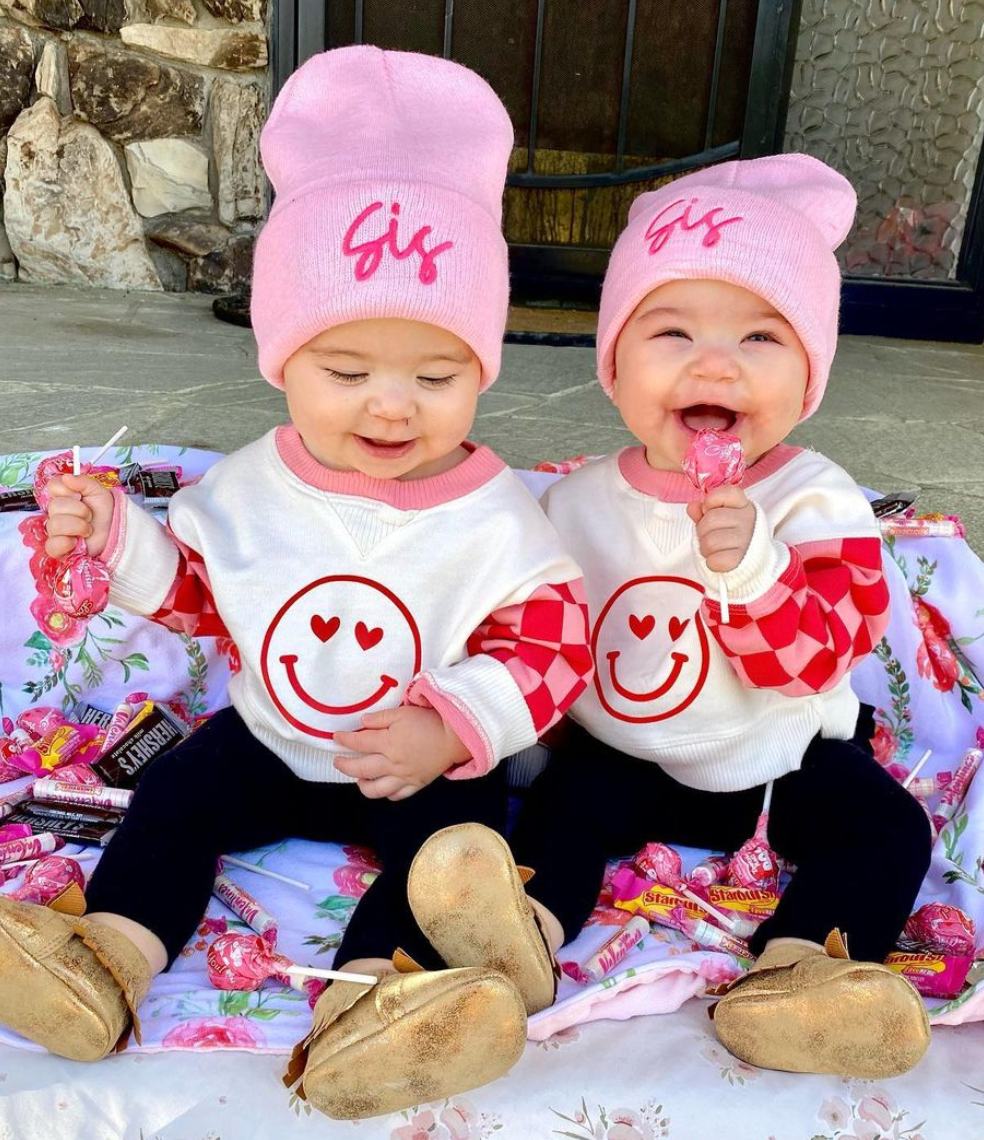 Child Beanie - SIS - Light Pink w/ Hot Pink Little Mama Shirt Shop LLC