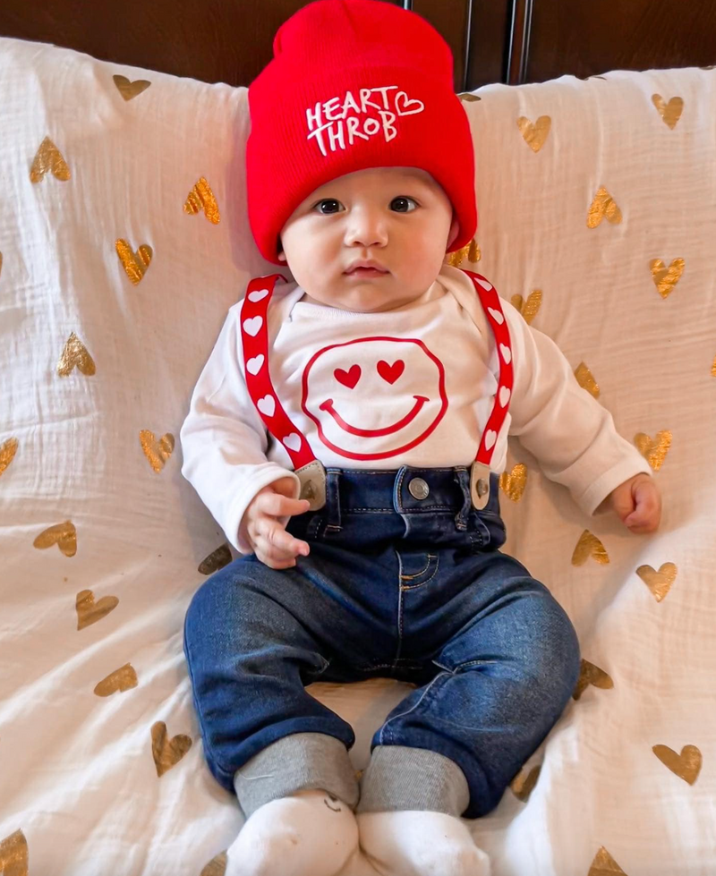 Child Beanie - Heart Throb - Bright Red w/ White