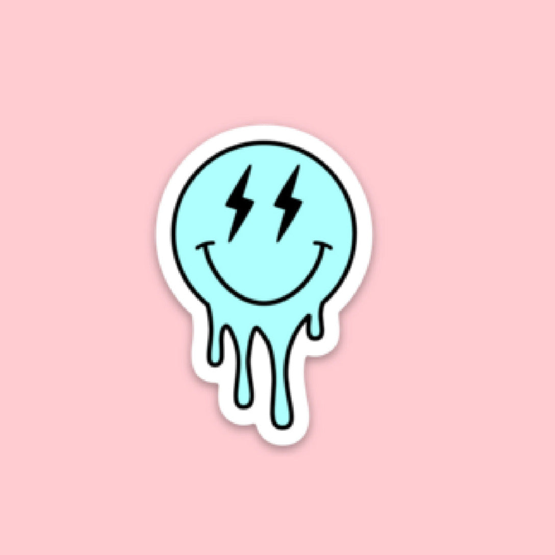 LMSS® STICKER - Lightning Eye Melting Smiley (Light Blue) Little Mama Shirt Shop LLC