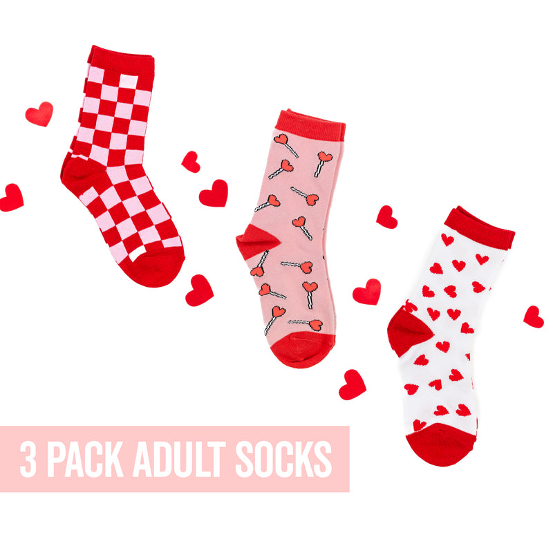 3 PACK LMSS® CREW SOCKS - ADULT Valentine