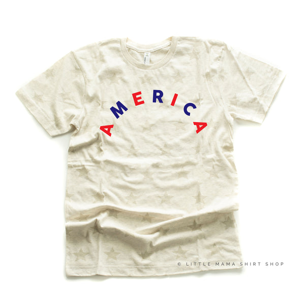 AMERICA (Arched) - Red + Blue - Adult Unisex CREAM STAR Tee