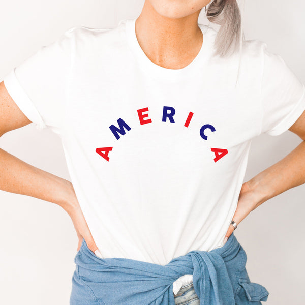 AMERICA (Arched) - Red+Blue - Unisex Tee