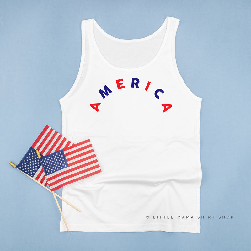 AMERICA (Arched) - Red+Blue - Adult Unisex Jersey Tank